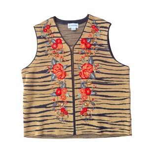 Alfred Dunmer Floral and Zebra Print Embroidered Wool Blend Vest